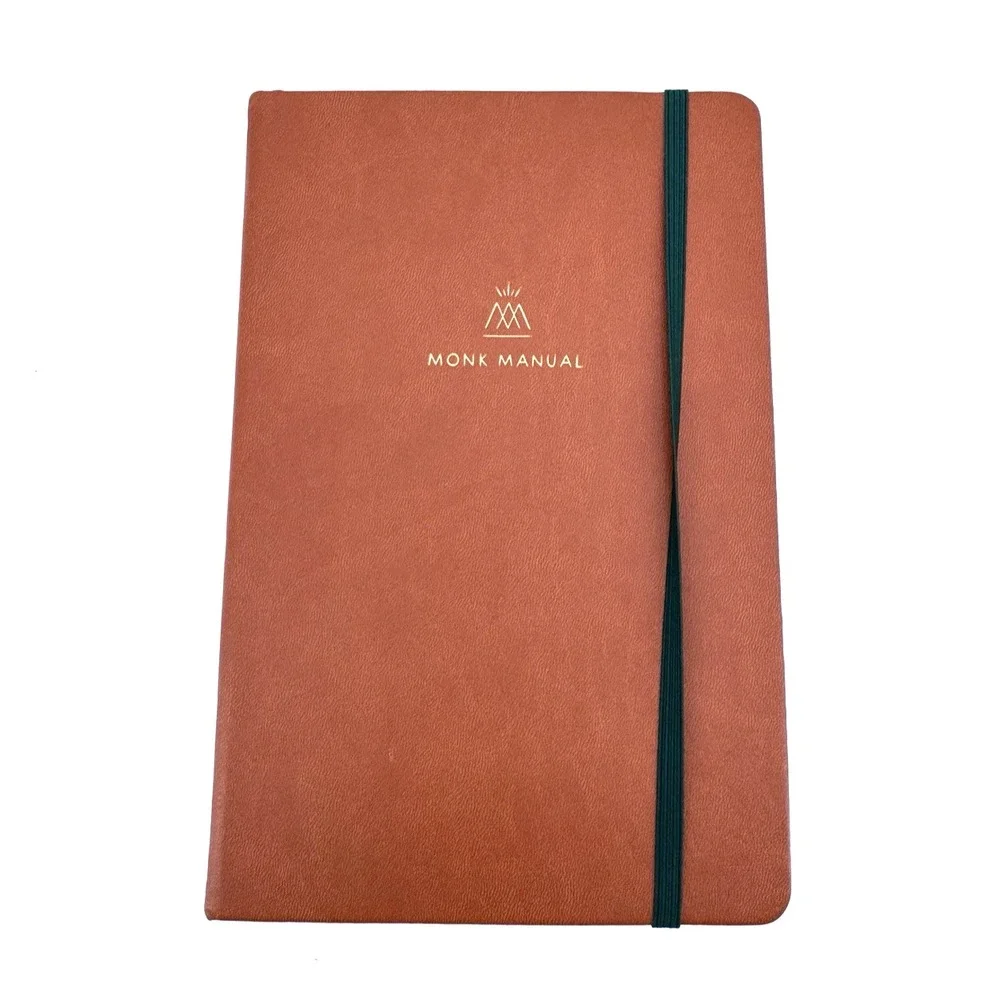 NEW Monk Manual Medium Daily/Monthly Planner Tan Hardcover, Green Ribbon